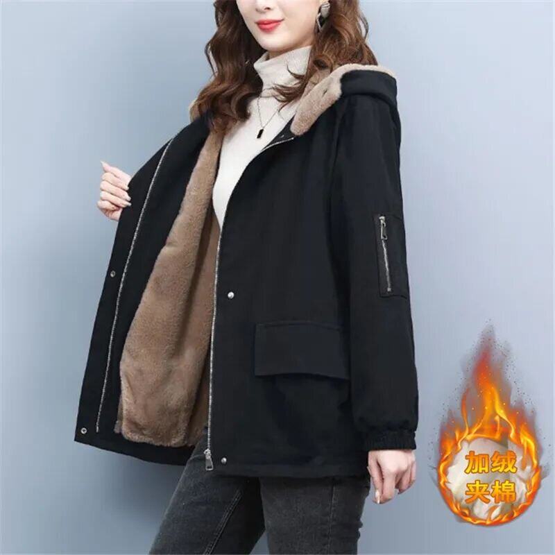 加绒加厚派克服棉服女士中长款连帽派克棉衣宽松休闲韩版爆款棉袄