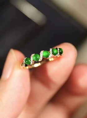 天然玉髓简约阳绿蛋面排戒镀S925银设计新中式戒指女镶嵌玉石气质