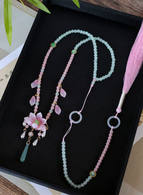 新中式荷花璎珞压襟汉服项链