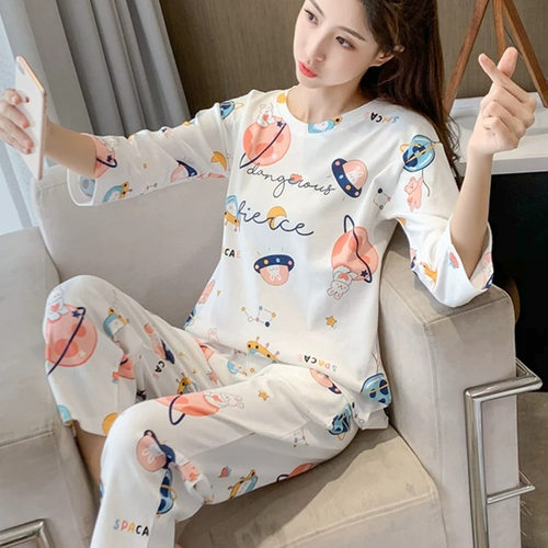 睡衣女大码春夏季卡通可爱家居服