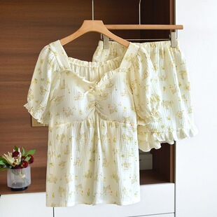 2026ins风带胸垫温柔碎花睡衣女夏款 学生党软糯亲肤居家服两件套