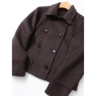 羊毛 千金感短款 莱赛尔 秋冬新款 翻领毛呢小个子大衣女 山羊绒