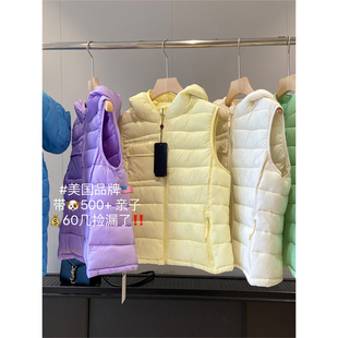 102812E原女装糖果色连帽无袖保暖多口袋棉服马甲背心外套识体店