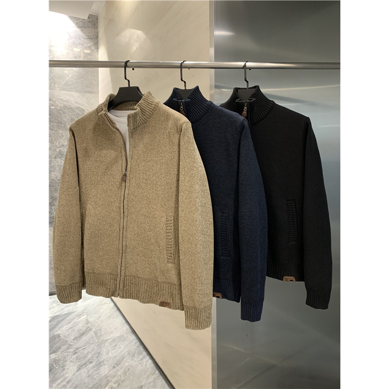 出K单！雪尼尔肌理 外贸尾货加厚保暖秋冬男士立领纯色针织衫外套