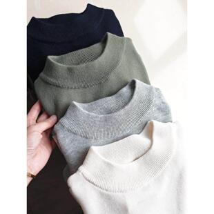 原C羊毛羊绒藏青色小立领宽松长袖 套头毛衣女 针织衫