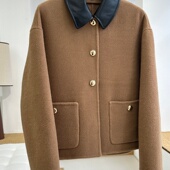 N82 羊毛混纺撞色可拆卸领毛呢外套 法式 1023 高及气质