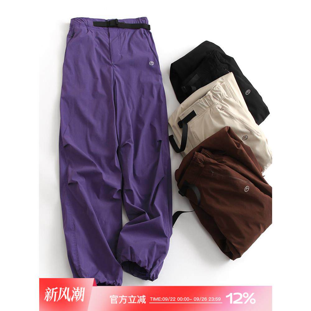 加绒加厚伞兵裤高腰宽松阔腿户外机能裤防风防水捏褶休闲裤女J035