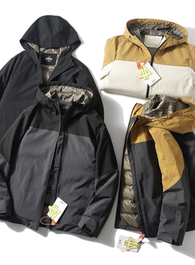 121673E高ji感男士连帽拼色防风防水压胶保暖户外棉服外套识体店