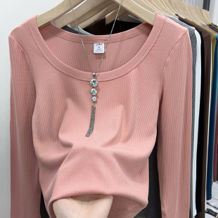 t恤女2025早秋新款 显瘦西装 修身 韩版 内搭圆领体恤上衣 打底衫 长袖