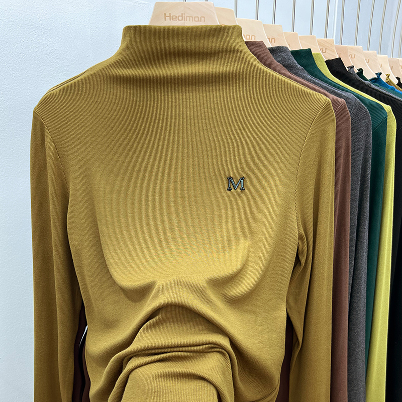 螺纹常规纯色长袖莫代尔半高领