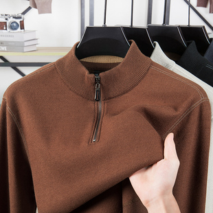 半拉链立领绵羊毛毛衣男加绒加厚保暖冬季一体绒打底衫中年爸爸装