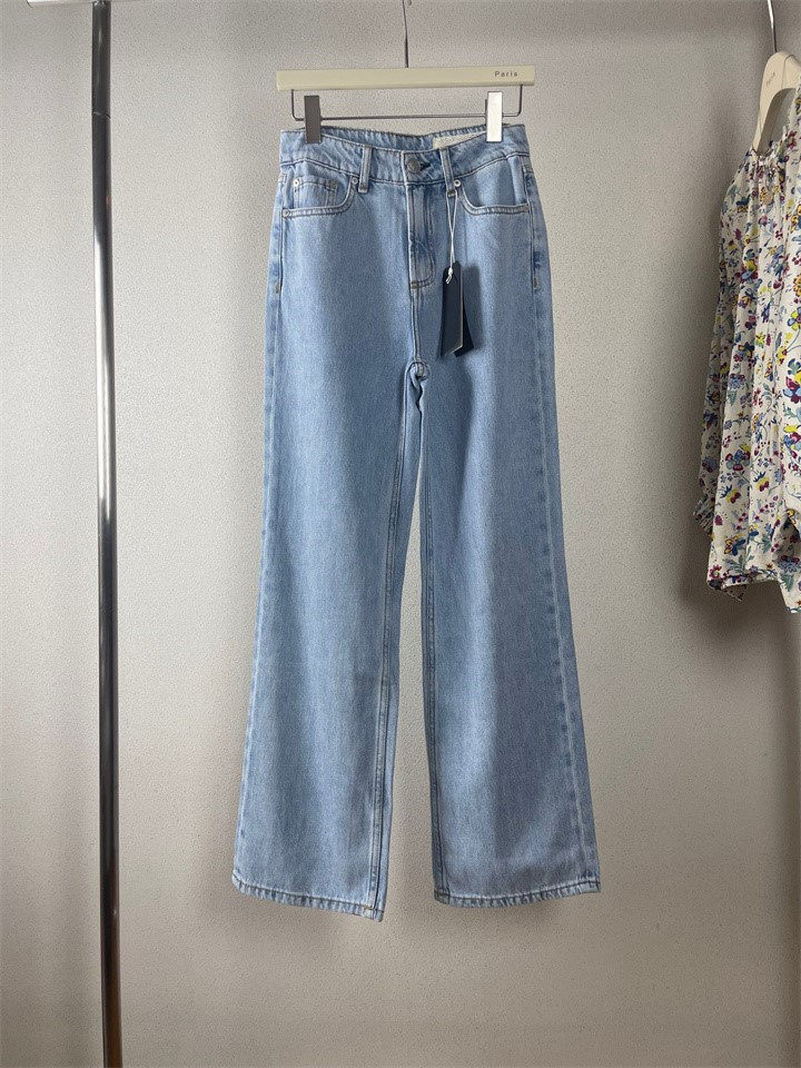 rag春夏冰肤柔软面料阔腿直筒牛仔裤垂坠感长裤薄款浅蓝