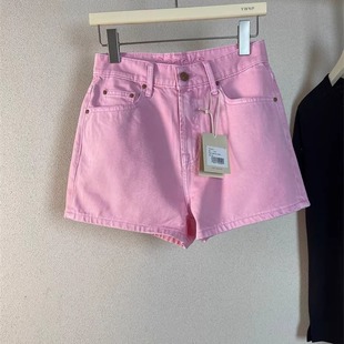 潮奢Mo! 欧美高腰粉色牛仔短裤女复古做旧水洗活性印染耐看显瘦