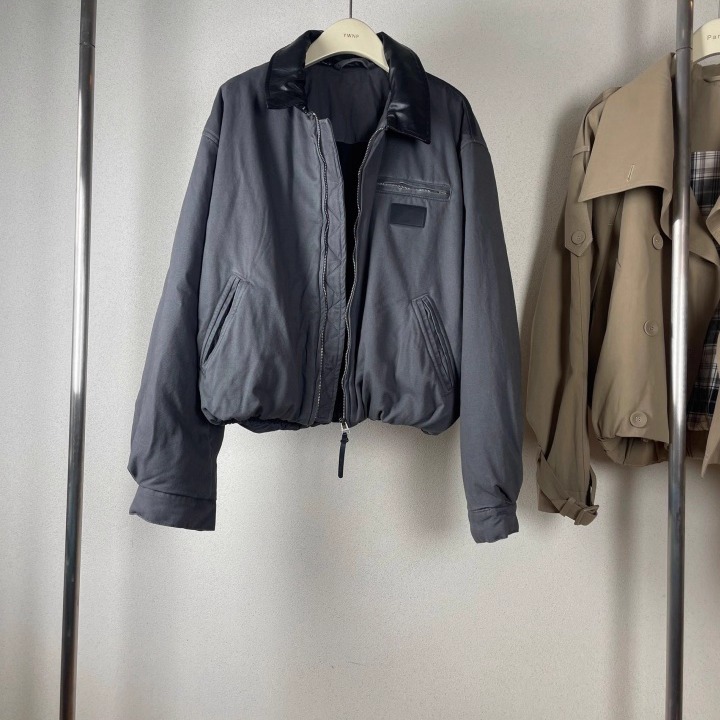 皮领夹克棉服短外套时髦灰高级感