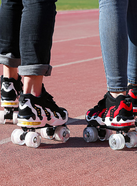 黑色新款马丁靴双排溜冰鞋儿童四轮滑鞋成人情男女玩运动轮滑冰鞋