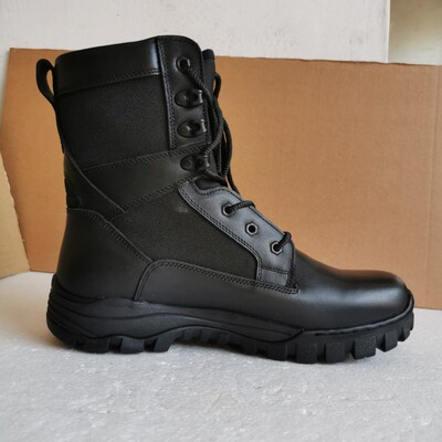 天鸣库存春秋战靴 高帮真皮黑色系带圆头男式户外防护皮靴 马丁靴