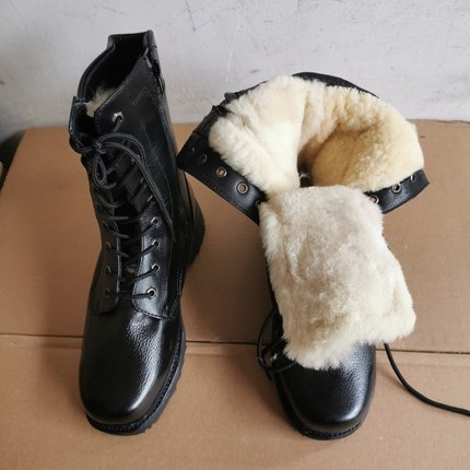 头层压花牛皮工装靴子男式冬季加厚羊毛高帮靴东北防寒靴5302库存