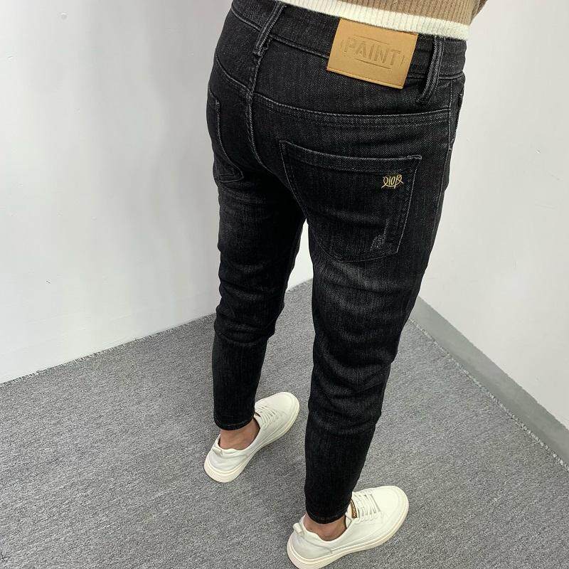 黑色男士九分牛仔裤春季修身百搭小脚裤潮流修身弹力舒适休闲长裤