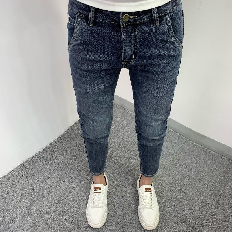牛仔裤男款2025斜口袋修身九分裤