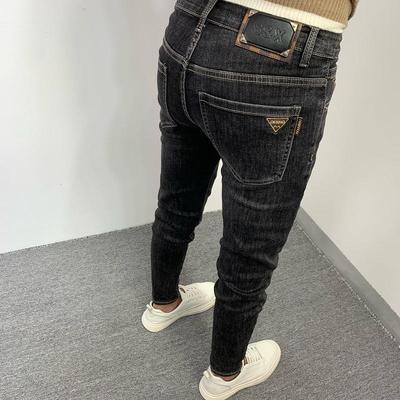 修身小脚牛仔裤冬季黑色刺绣长裤