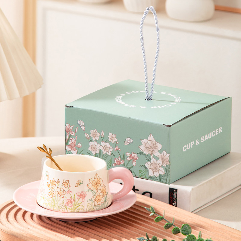 油画风铃兰花陶瓷咖啡杯碟套装礼盒装高颜值下午茶水杯子伴手礼