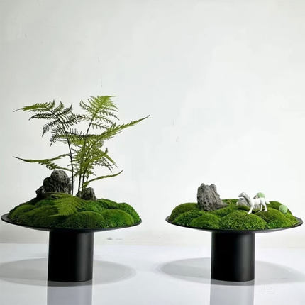 中式清新现代仿真苔藓文竹花艺套装售楼部会所洽谈桌茶几软装摆件
