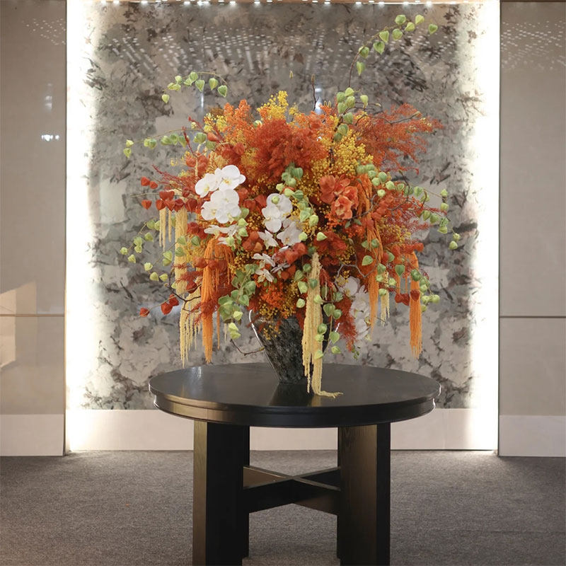 轻奢新中式大堂装饰花大圆桌仿真花大厅中岛酒店玄关风水台端景台,家居饰品,餐桌花艺,淘宝优惠券,粉丝福利购,淘宝优惠卷