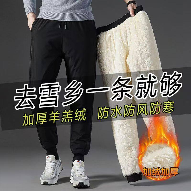 啄木鸟冬季羊羔绒长裤男士加绒加厚防风防水滑雪防寒外穿休闲棉裤