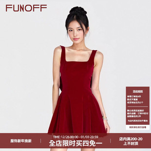 FUNOFF 千金风蝴蝶结露背吊带背心连衣裙2025夏新年收腰短裙 法式