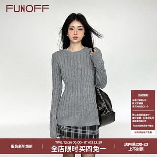 FUNOFF 格雷miu系穿搭学院风灰色麻花正肩针织上衣2025春秋毛衣女