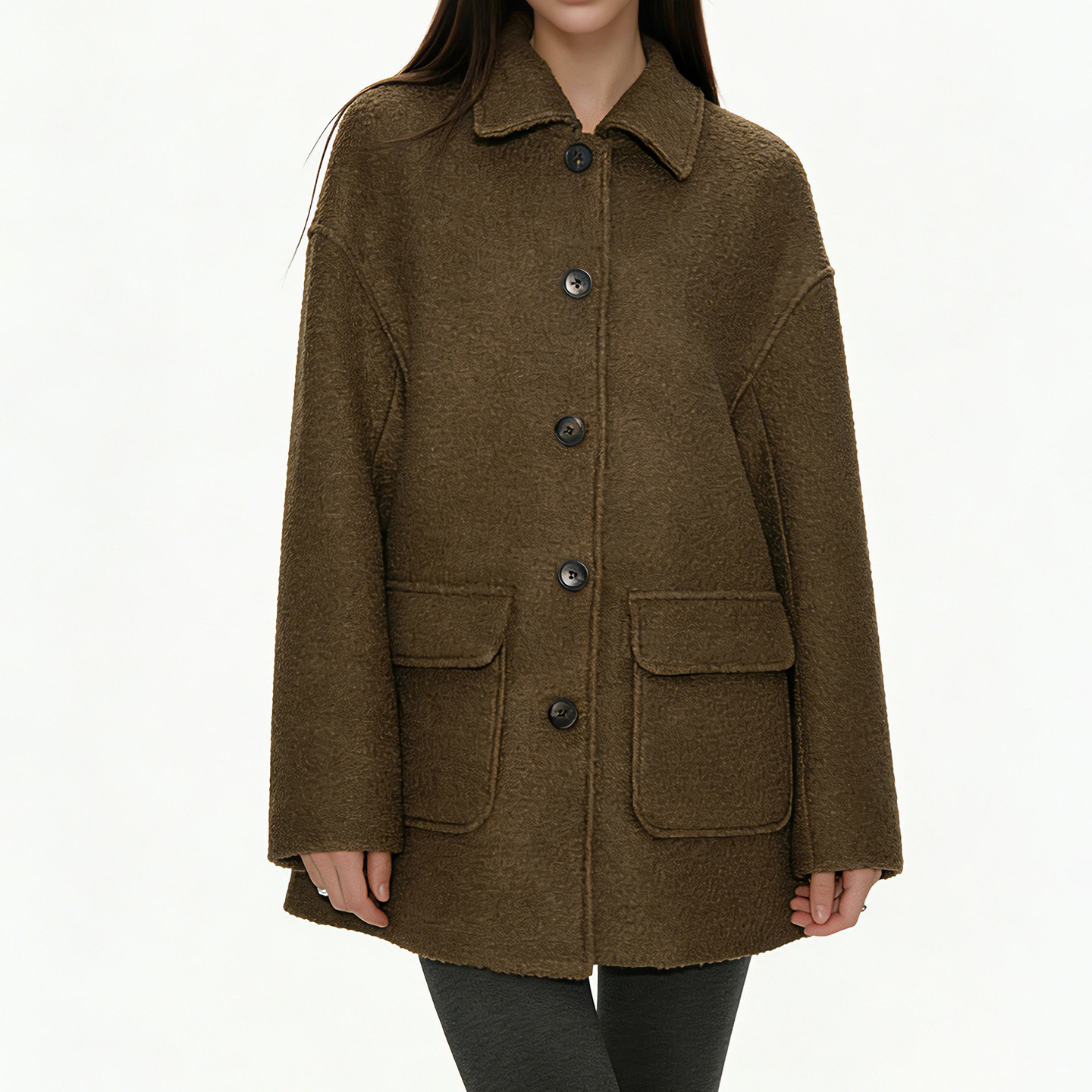 FUNOFF美式复古纯色单排扣翻领毛呢大衣宽松显瘦中长款羊毛外套女,女装/女士精品,毛呢外套,淘宝优惠券,粉丝福利购,淘宝优惠卷