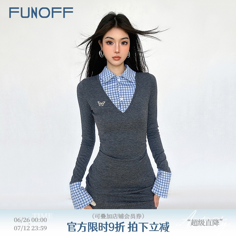 格雷miu系灰色格纹POLO领连衣裙