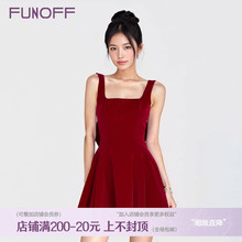 FUNOFF 法式千金风蝴蝶结露背吊带背心连衣裙2025夏新年收腰短裙