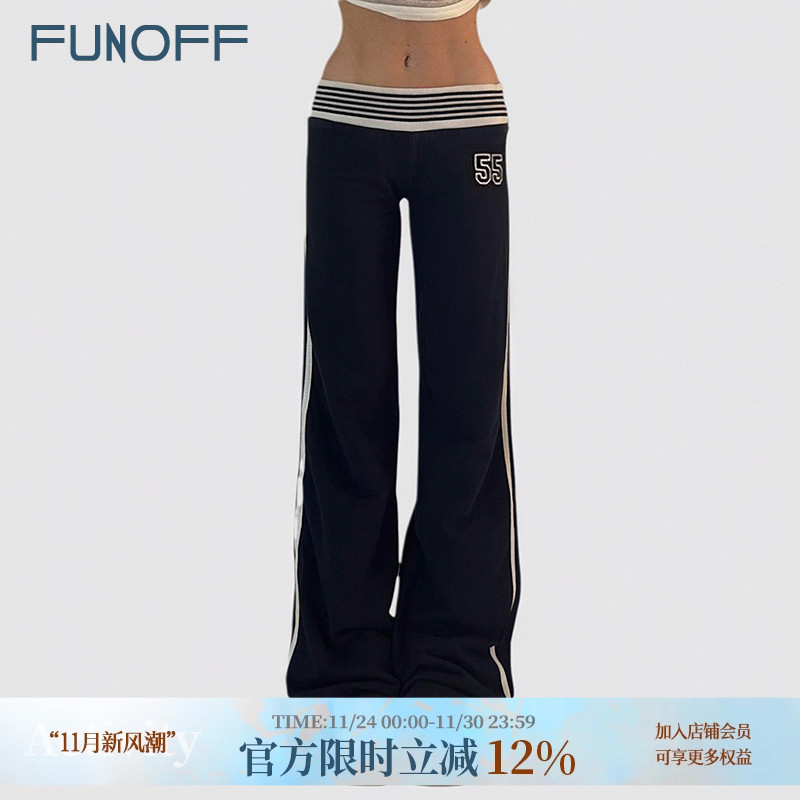 复古字母印花条纹撞色低腰休闲裤