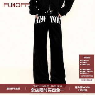 2025秋街头运动宽松直筒长裤 FUNOFF美式 复古黑色字母印花休闲卫裤
