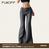 通勤海妖风简约修身 裤 复古灰色低腰直筒微喇西装 长裤 FUNOFF 美式
