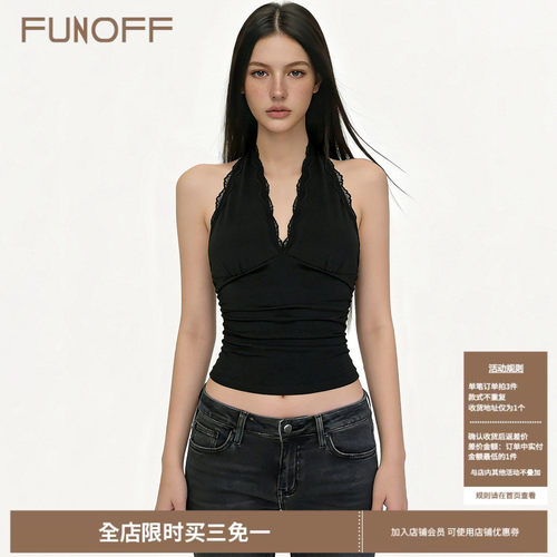 黑色蕾丝V领低胸挂脖吊带背心女