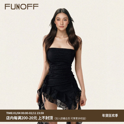 复古黑色蕾丝不规则抹胸叠穿背心