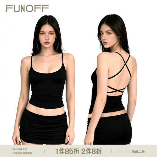 美式简约黑色露背针织吊带背心女