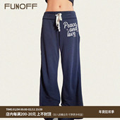 FUNOFF 运动风宽松直通休闲长裤 美式 复古蓝色绑带字母印花针织裤