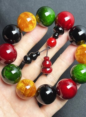 东北松明子多宝手串男长白山沉香琥珀木全透光血龙木佛珠原木手链