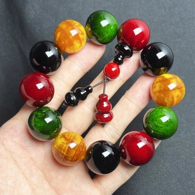 东北松明子多宝手串男长白山沉香琥珀木全透光血龙木佛珠原木手链