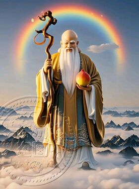 哪吒老寿星南极仙翁新中式墙贴画客厅玄关堂屋中堂装饰自粘防水