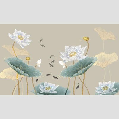 新款莲花自粘中式年年有余荷花图壁纸房间客厅贴画沙发背景墙贴