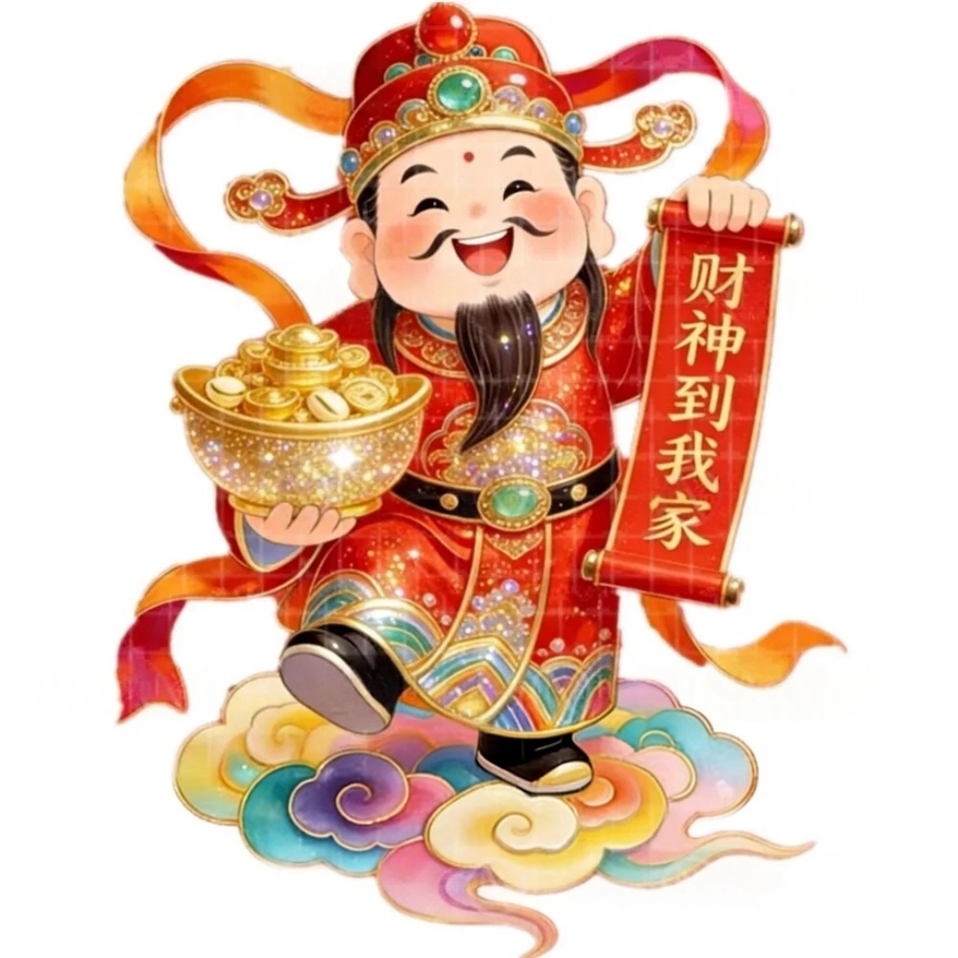 可爱卡通笑脸财神爷墙贴新款招财进宝自粘门窗贴画财神到我家贴纸图片