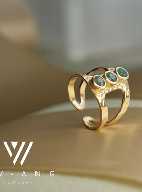 个性开口戒指天然绿玉髓