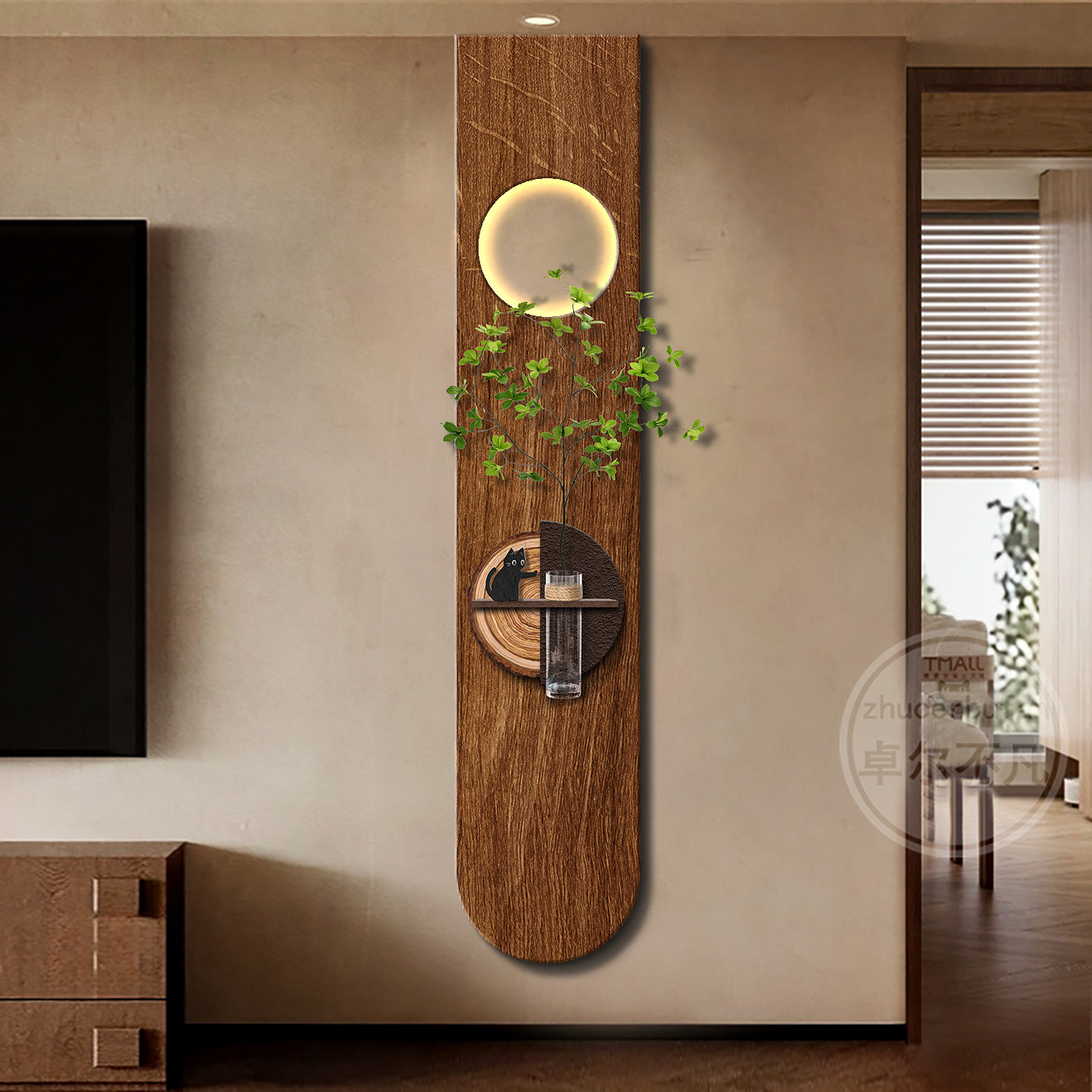 带灯led中古风玄关装饰画覆古走廊过道壁画灯高级感水培绿植挂画