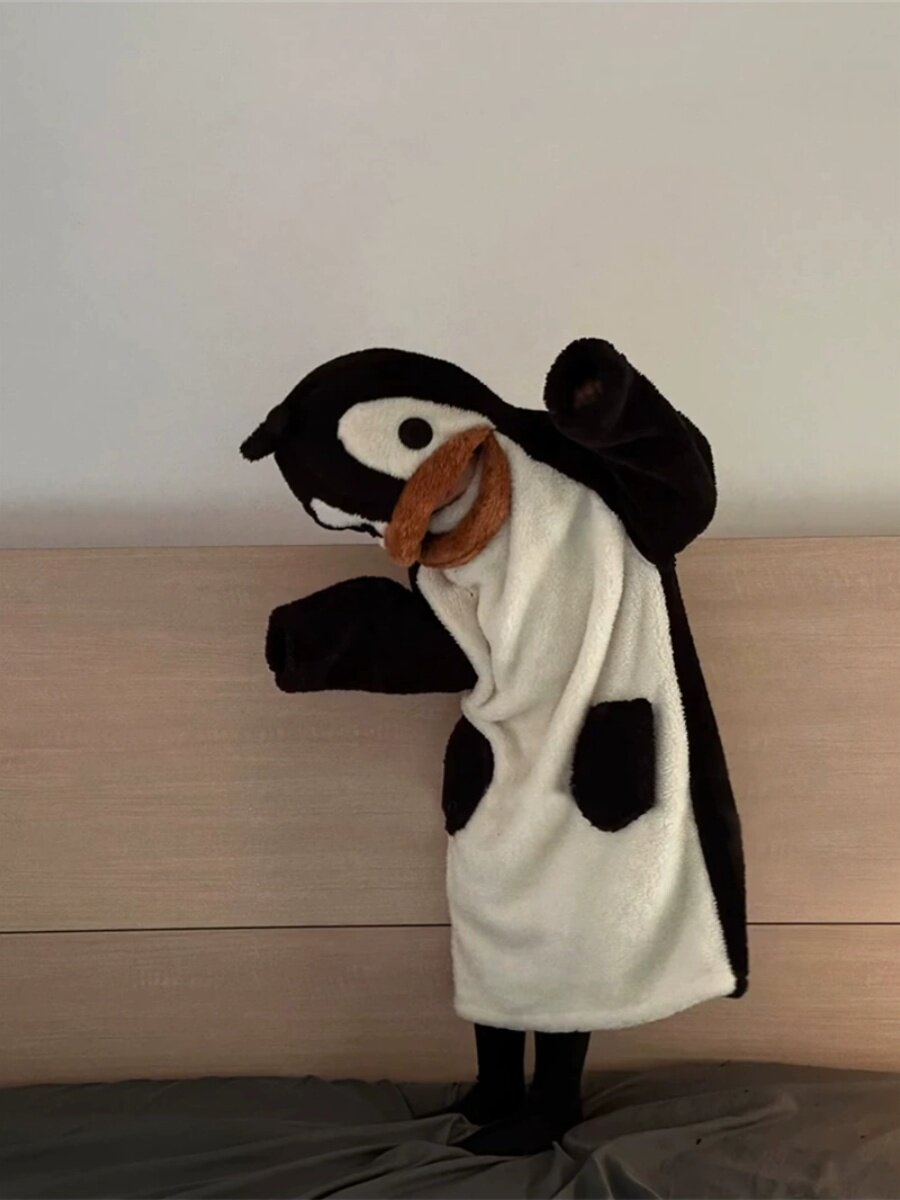 여성을위한 소녀의 귀여운 펭귄 후드 산호 벨벳 잠옷 겨울 새 스타일 플러스 벨벳 두꺼운 플러시 잠옷 홈 잠옷