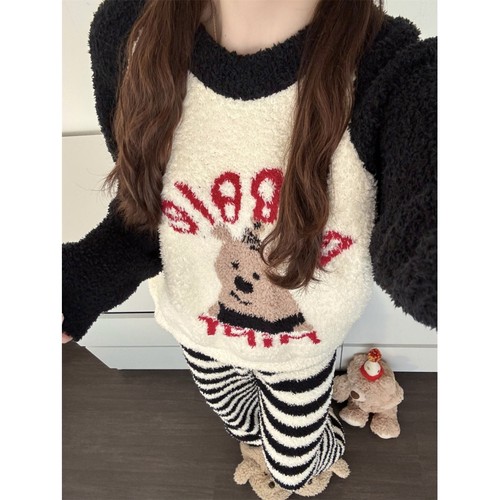 可爱少女卡通小熊印花加厚家居服