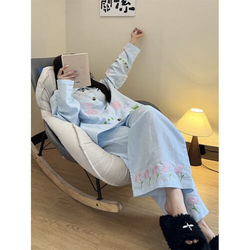 ins简约甜美少女睡衣女款春秋季